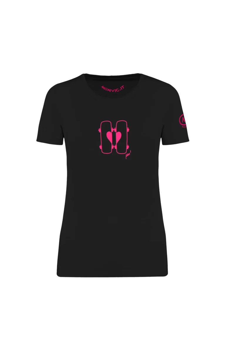 t-shirt skateboard donna nero - fucsia - MON COEUR - SHARON MONVIC fronte