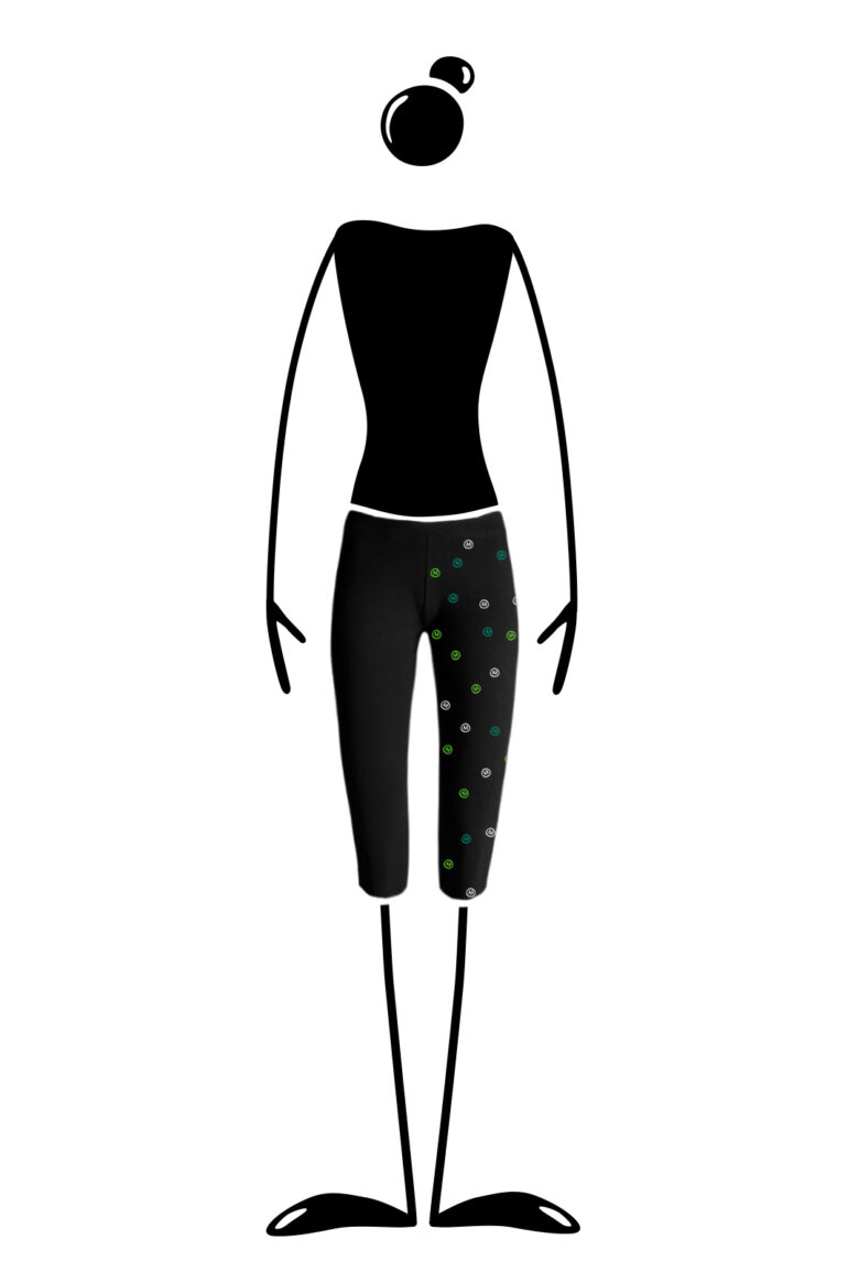 Leggings 3/4 donna nero - grafica verde e bianco MIMÌ MEDIUM mezza gamba