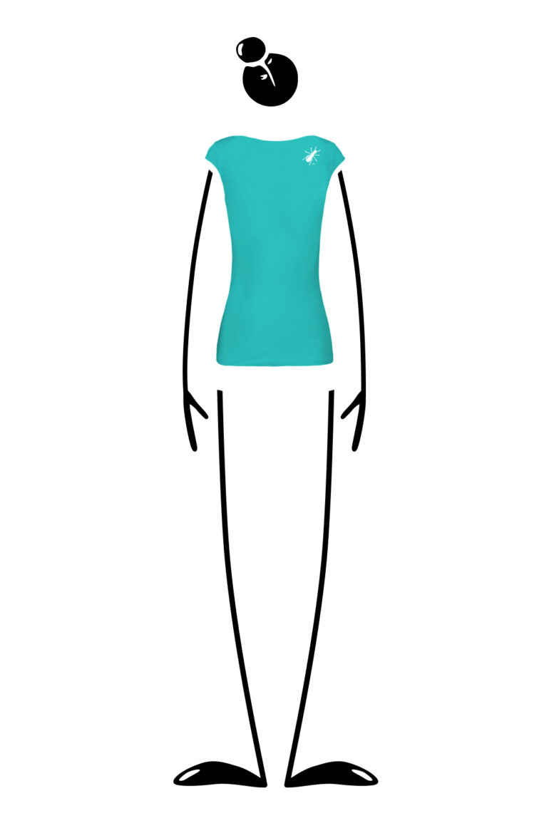 t-shirt women turquoise cut sleeved V-neck cotton SHIRLEY Monvic