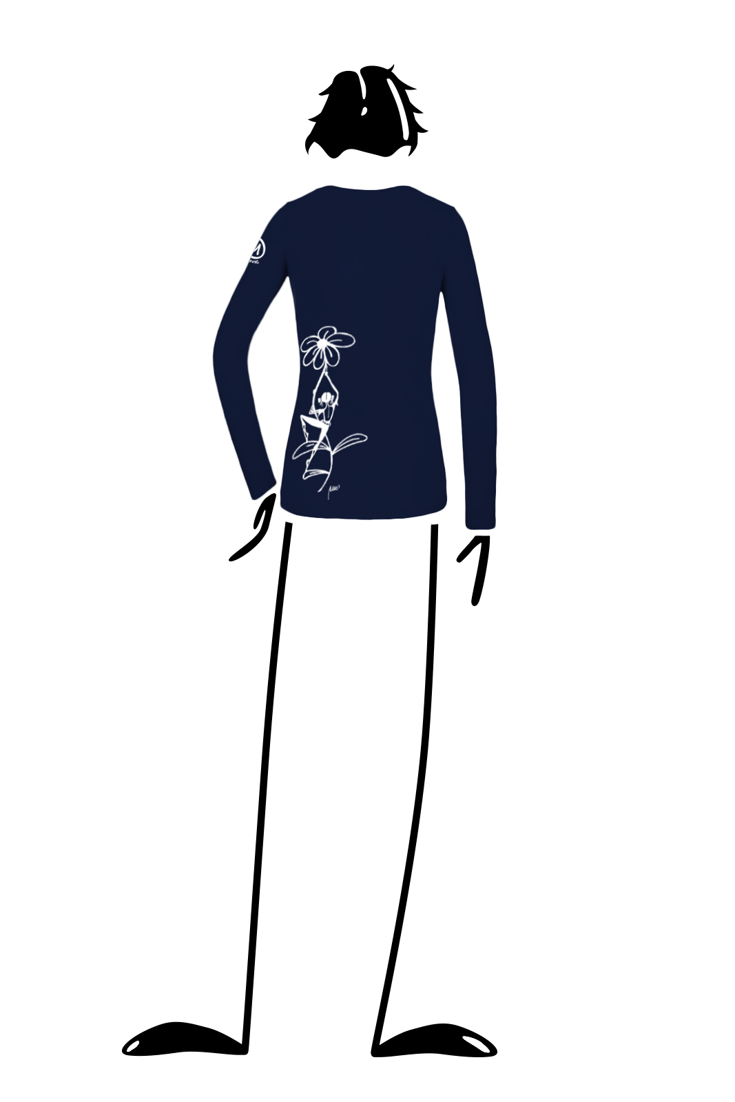 T-shirt a maniche lunghe donna con collo a V blu navy per arrampicata e sport MOLLY Monvic
