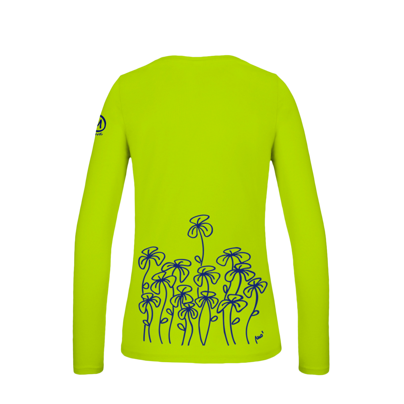 T-shirt a maniche lunghe donna con collo a V verde lime per arrampicata e sport MOLLY Monvic Trifoglini