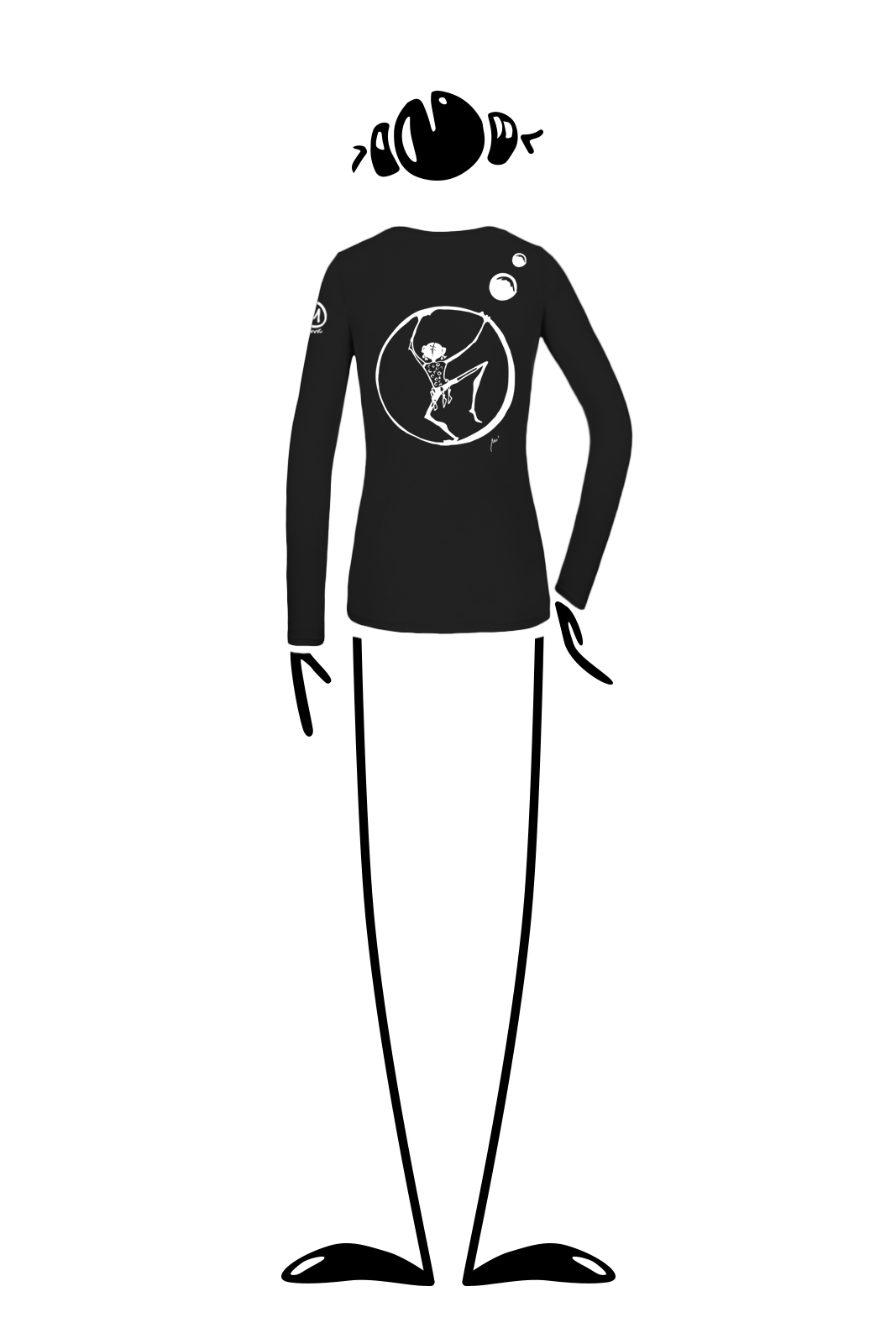 T-shirt a maniche lunghe donna con collo a V nero per arrampicata e sport MOLLY Monvic