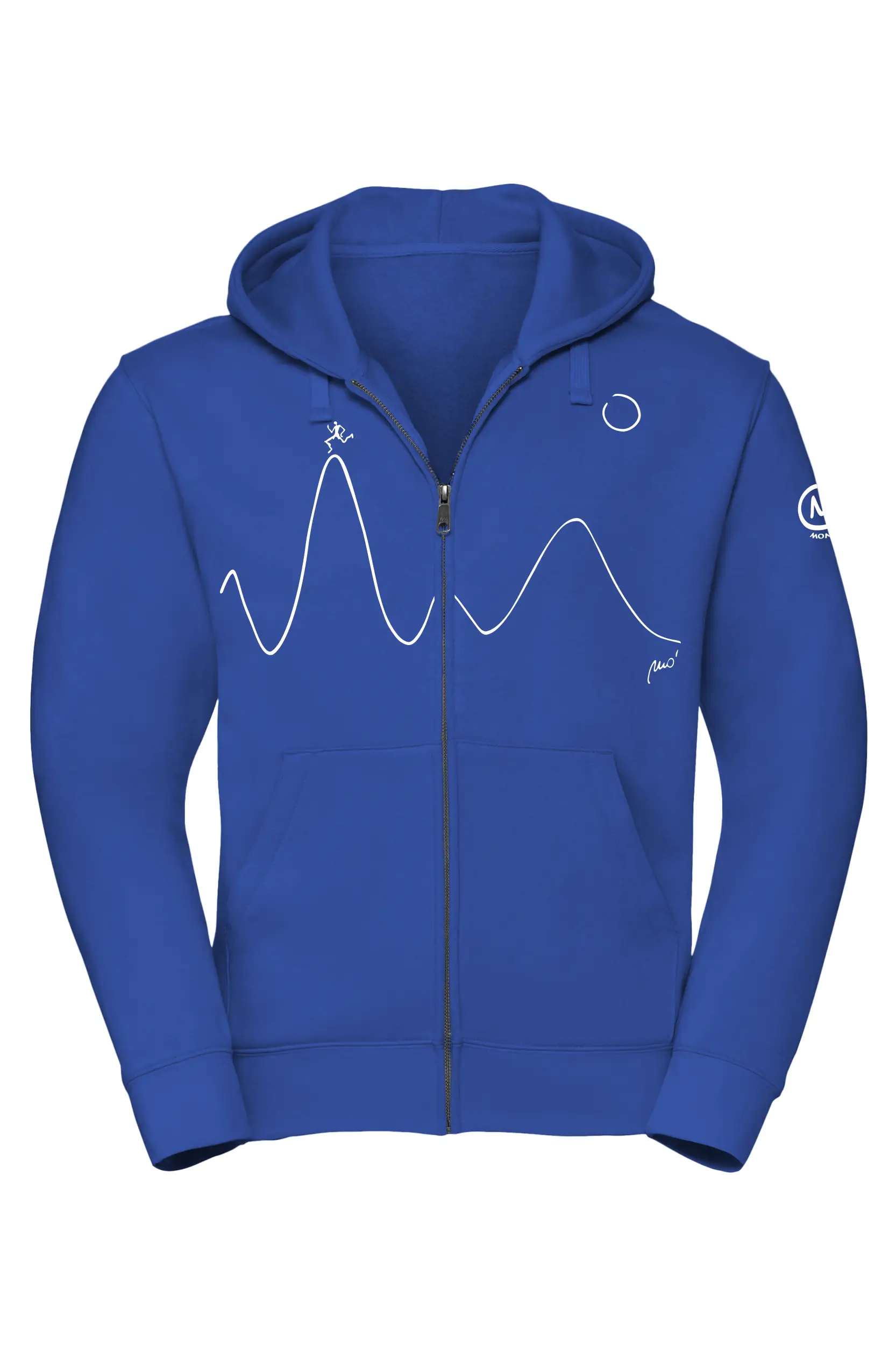 Men's / unisex hoodie - royal blue - "Pablo" running graphic - NAVAJO ZIP MONVIC