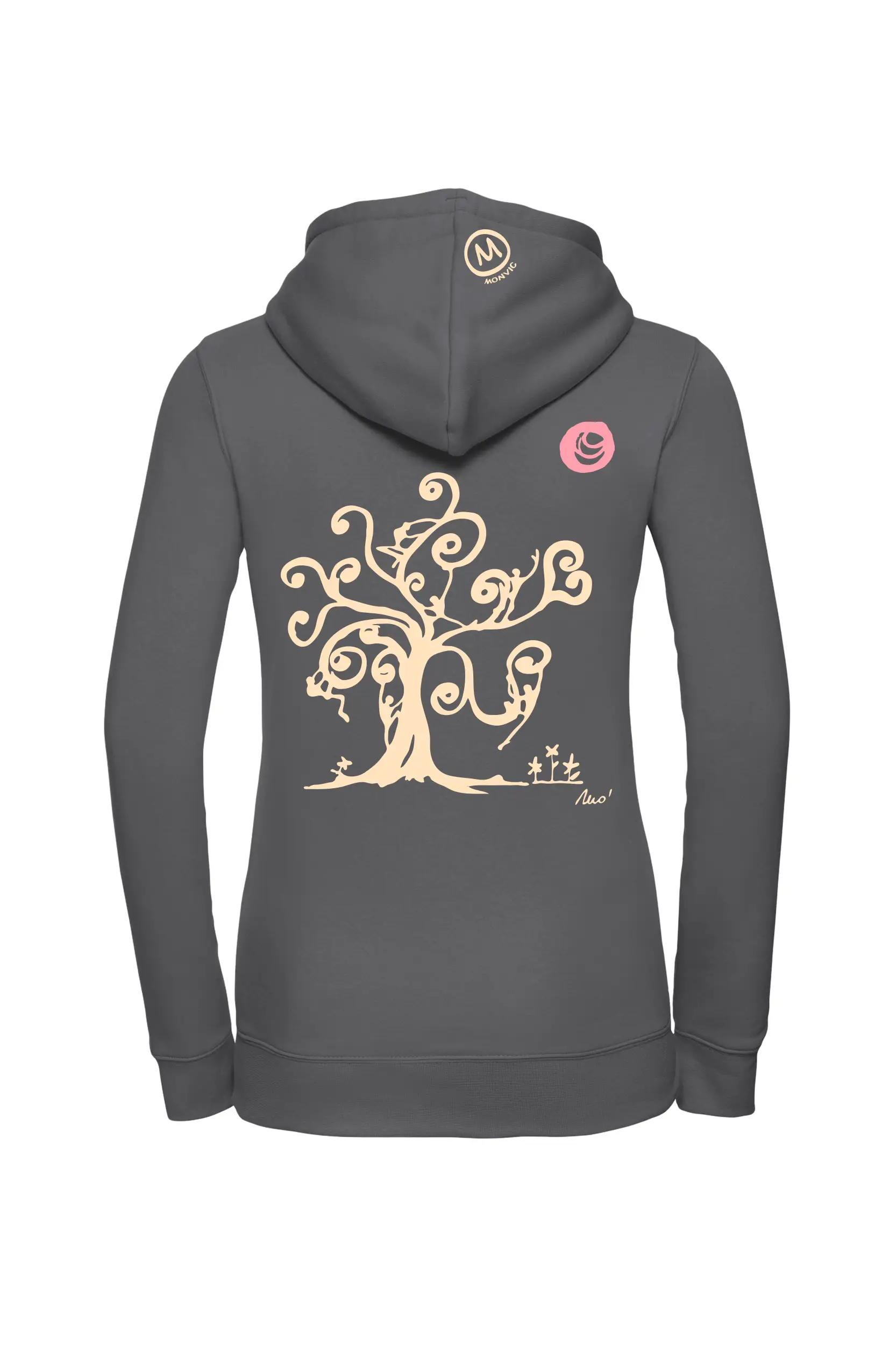 Sweat à capuche femme - gris carbone - graphisme "Arbre" - FEDRA MONVIC