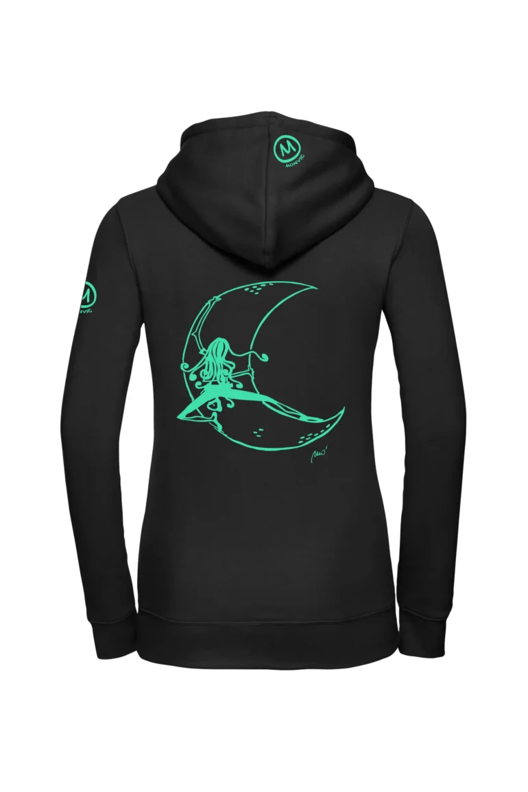 Sweat à capuche zippé femme - noir - graphisme "Moon" - FEDRA ZIP MONVIC