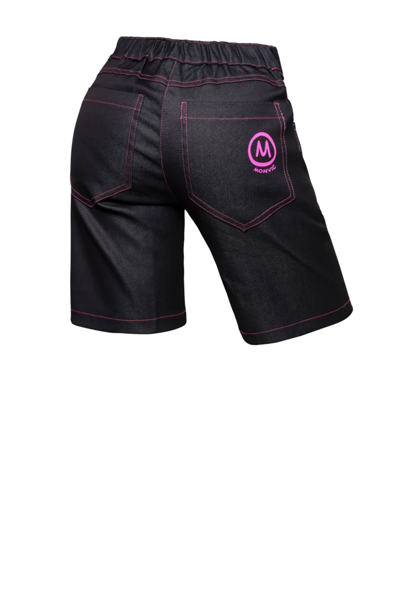 Women's climbing jeans shorts - fuchsia stitching - MINU Monvic