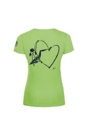 Women's climbing t-shirt - lime green cotton - "Out" graphic - SHARON by MONVIC