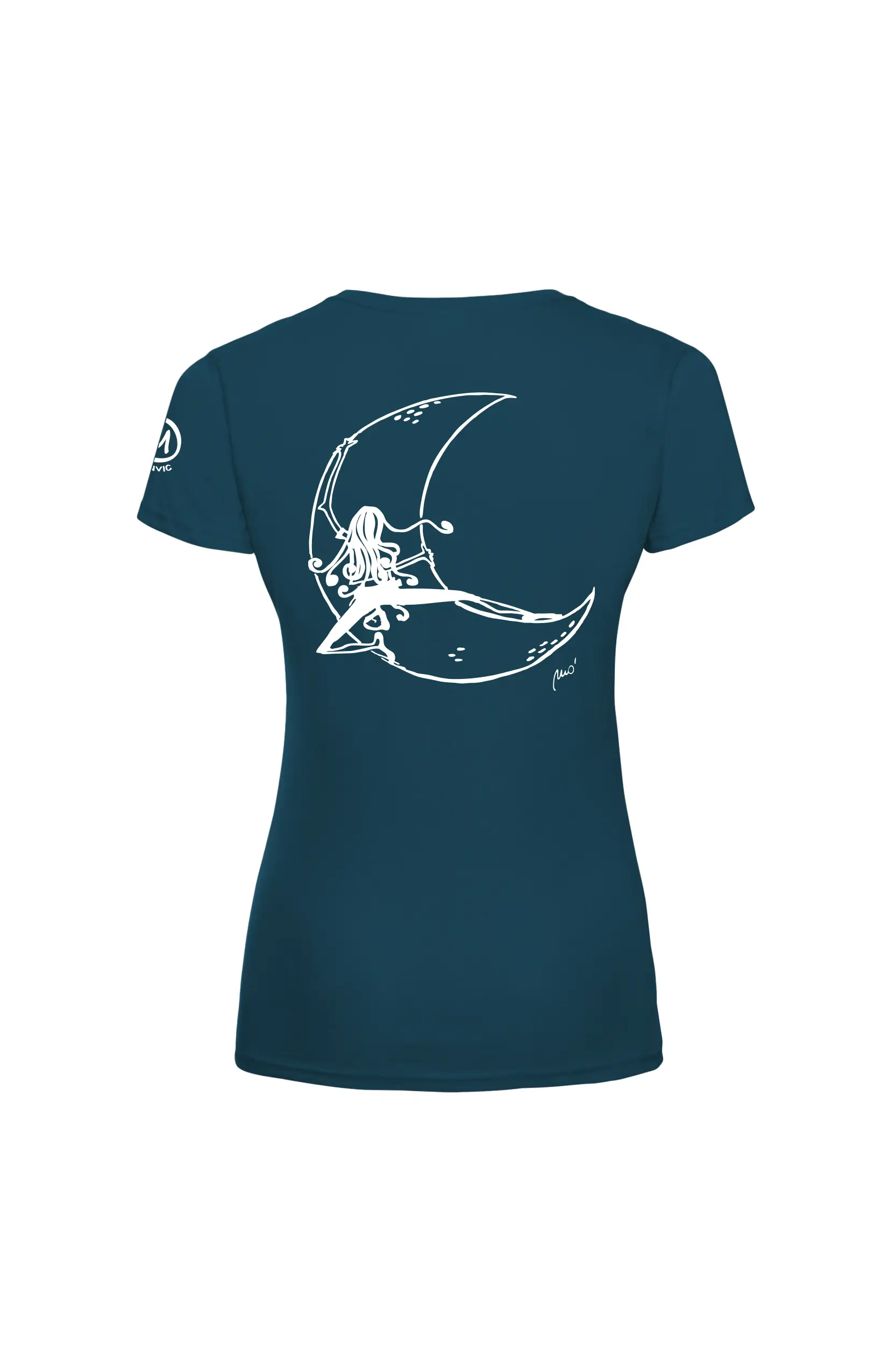 T-shirt escalade femme - coton bio pétrole - graphisme "Lune" - SHARON ORGANIC by MONVIC