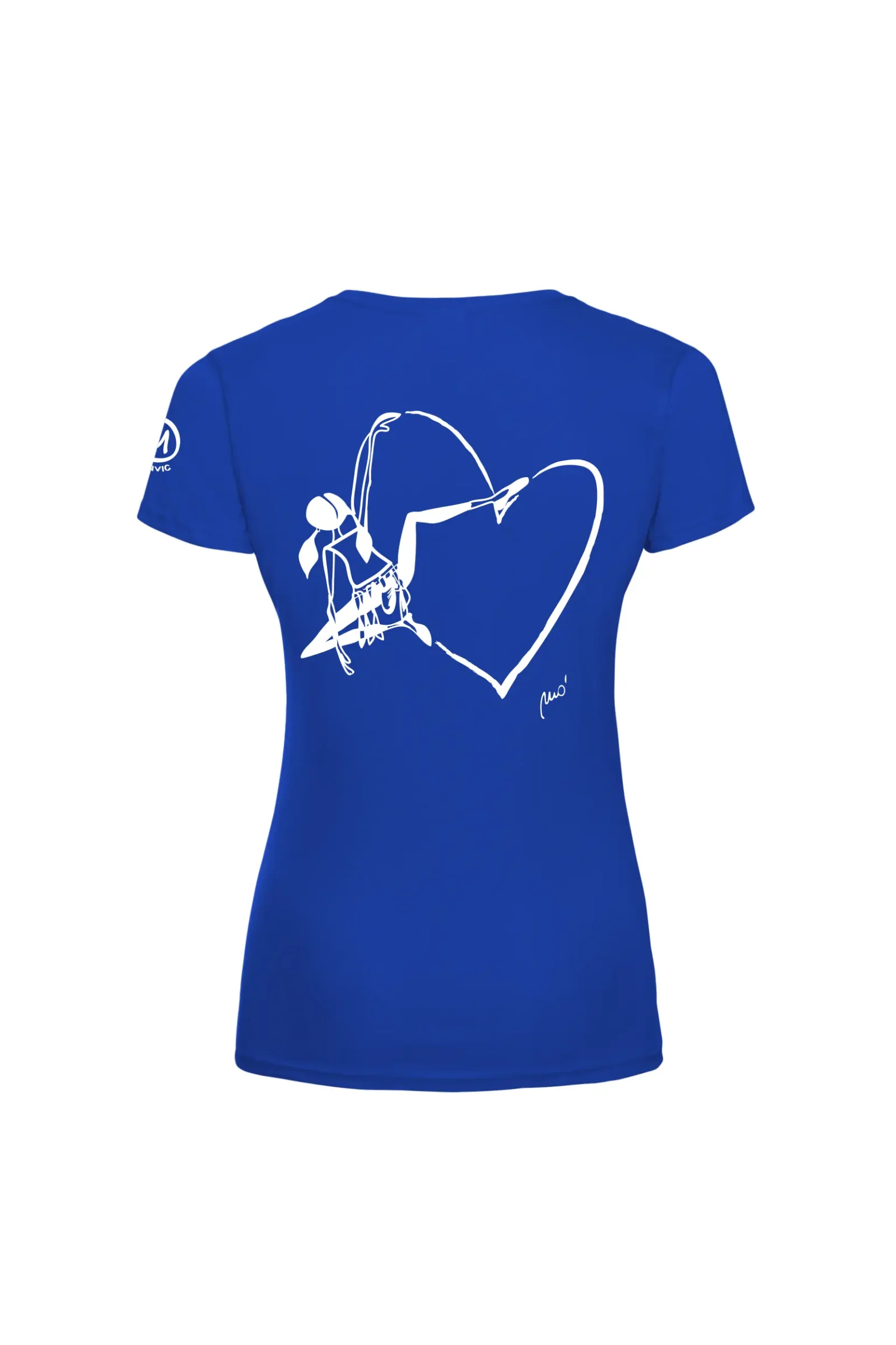 Women's climbing t-shirt - royal blue cotton - "Out" graphic - SHARON by MONVIC