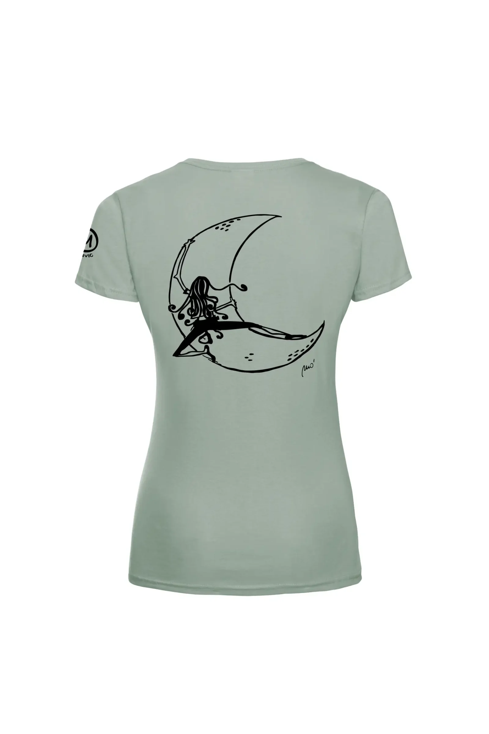 T-shirt arrampicata donna - cotone organico verde salvia - grafica "Moon" - SHARON ORGANIC by MONVIC