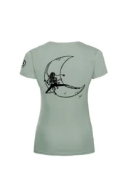 Women's climbing t-shirt - sage green organic cotton - "Moon" graphic - SHARON ORGANIC by MONVIC