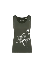 Women's climbing top - military green organic cotton - "Azi" graphic KOKO ORGANIC by MONVIC