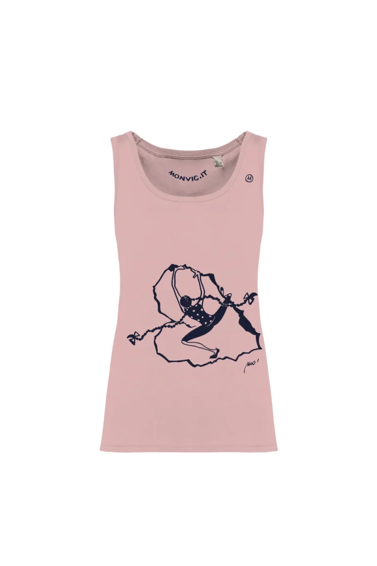 Haut d'escalade femme - coton bio rose - Graphisme coeur de roche - KOKO ORGANIC by MONVIC