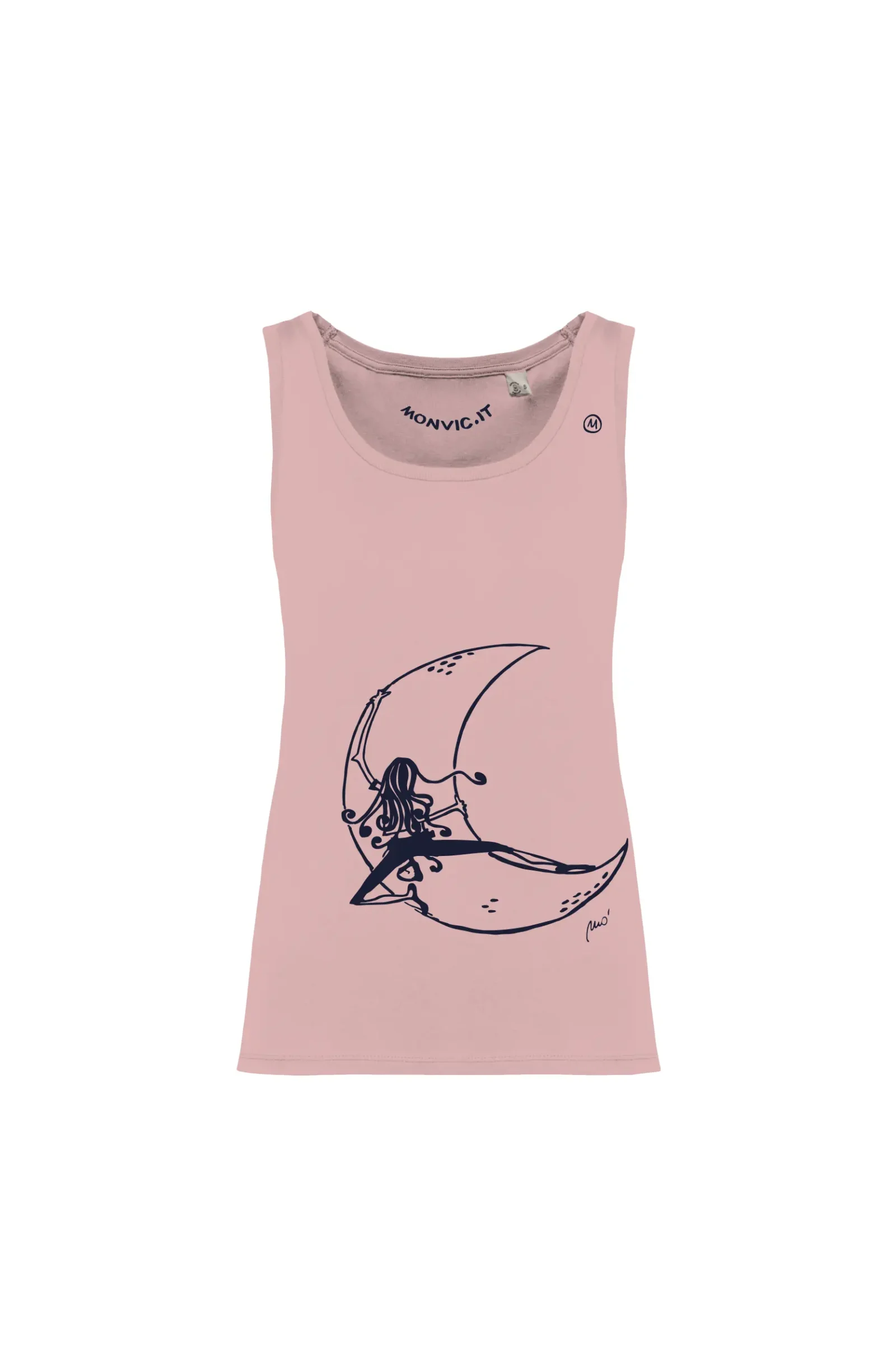 Women's climbing top - pink organic cotton - "Moon" graphics - KOKO ORGANIC by MONVIC
