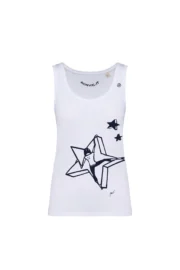 Top arrampicata donna cotone organico bianco - grafica "Azi" KOKO ORGANIC by MONVIC