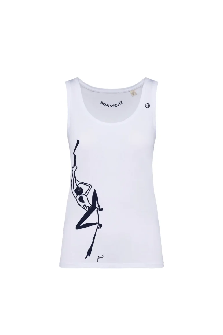 Women's climbing top - white organic cotton - "Sabry" graphic - KOKO ORGANIC by MONVIC