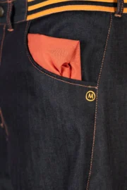 Jeans climbing unisex denim con elastico in vita - cuciture arancioni - GEO STRIPES Monvic