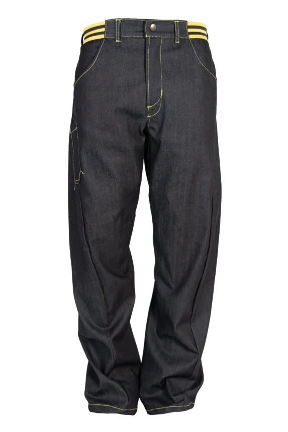 Jeans climbing unisex denim con elastico in vita - cuciture gialle - GEO STRIPES Monvic