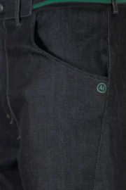 Jean d'escalade en denim taille élastique unisexe - coutures vert - GEO STRIPES Monvic