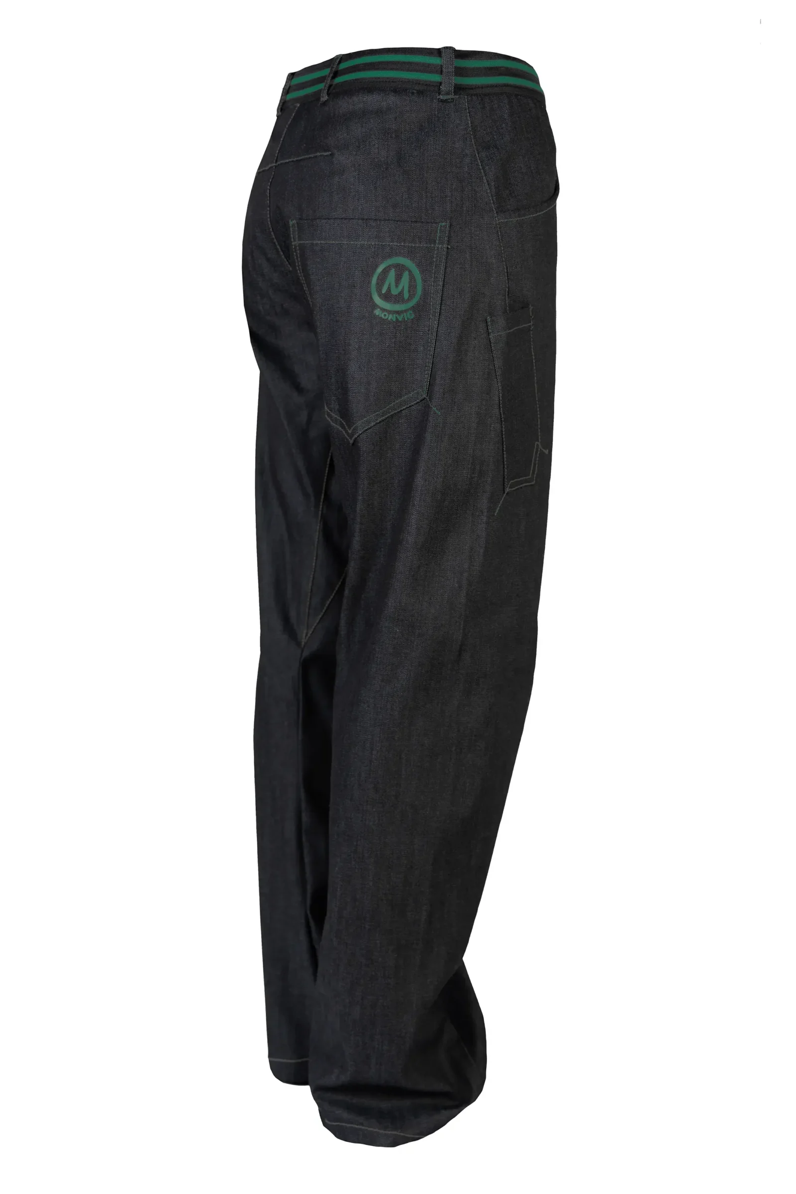 Pantalone Jeans climbing da uomo con elastico in vita - cuciture verdi - GEO STRIPES Monvic