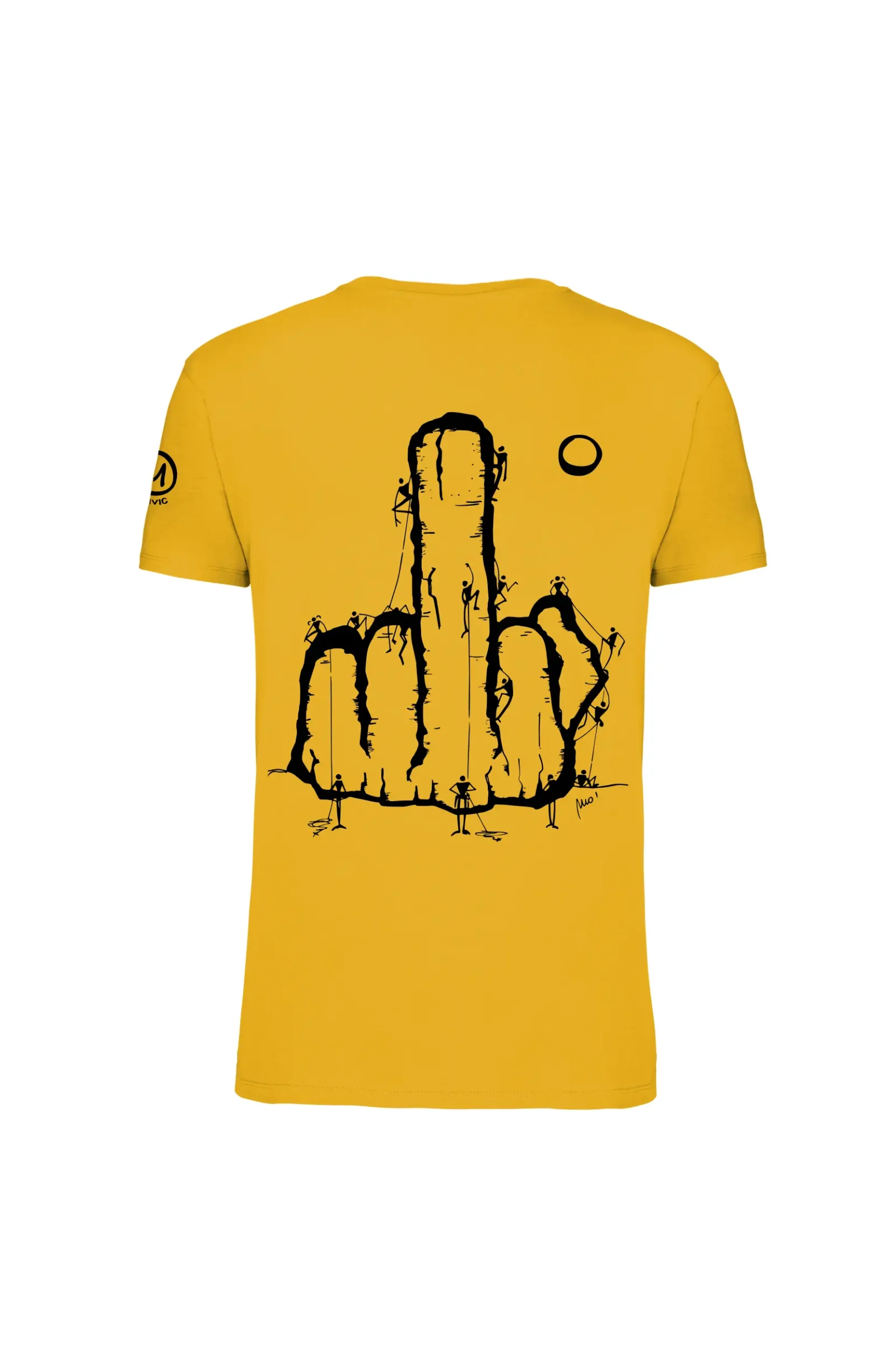 Men's climbing t-shirt - yellow cotton - "Fuck the System" graphics - HASH MONVIC