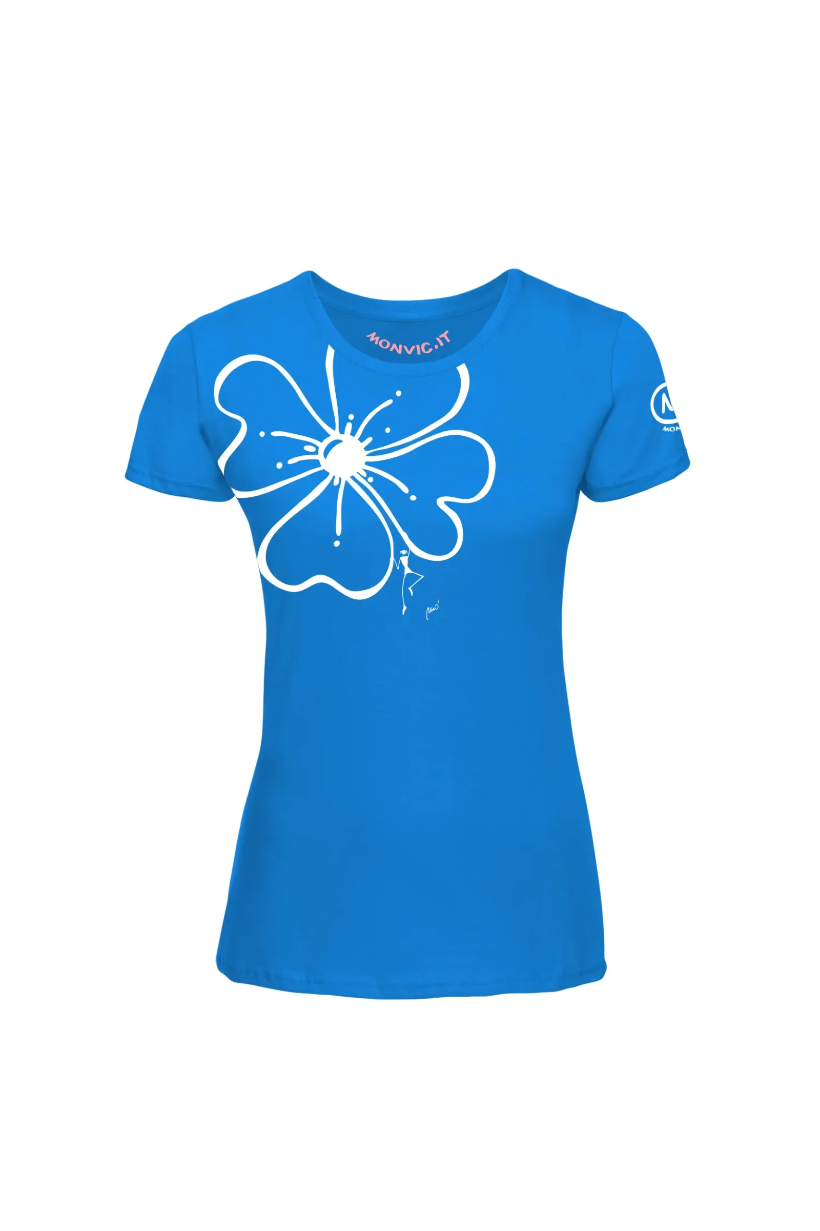 T-shirt arrampicata donna - cotone azzurro - "Superflower" SHARON by MONVIC