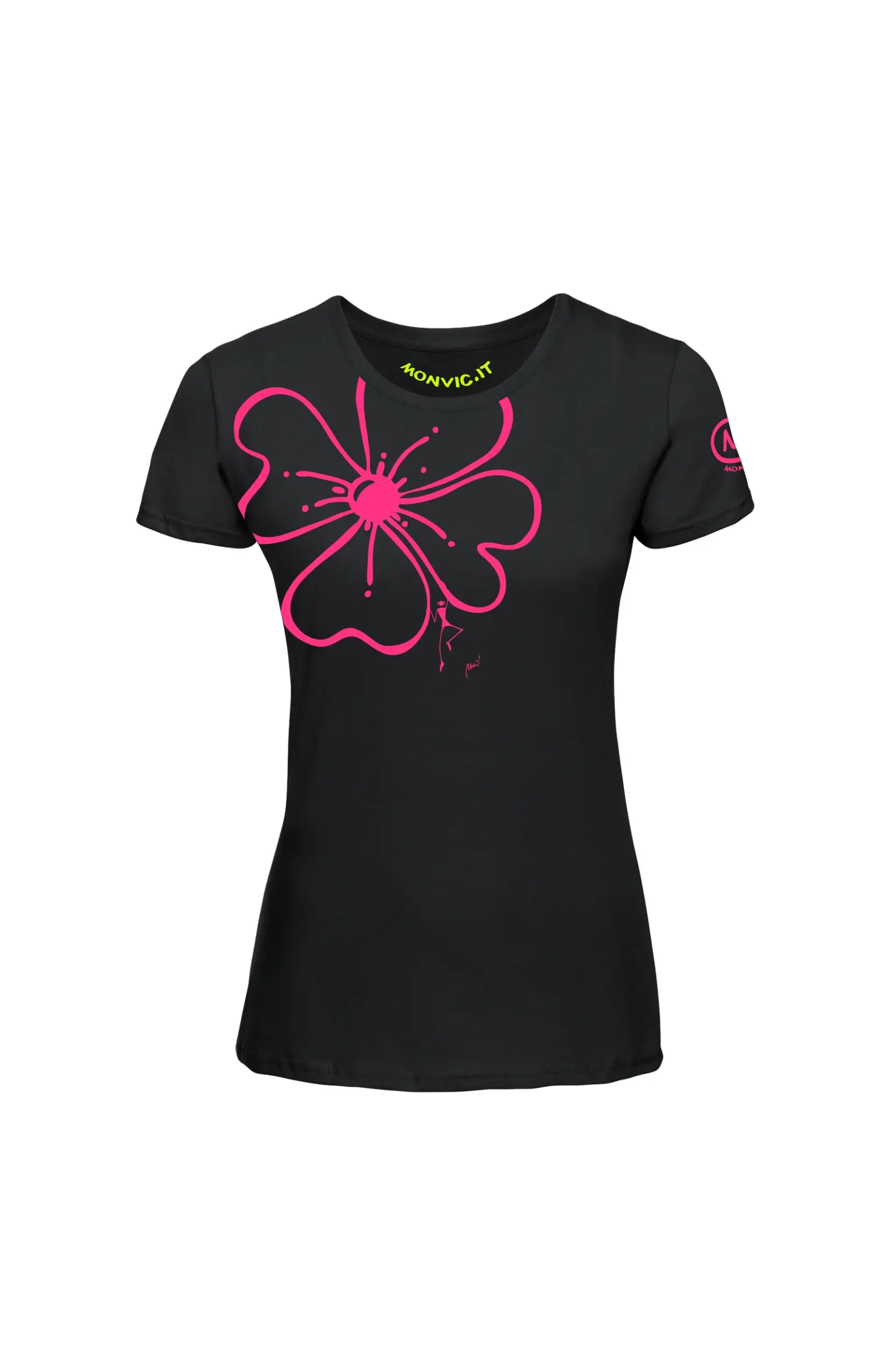 Women's climbing t-shirt - black cotton - "Superflower" SHARON MONVIC