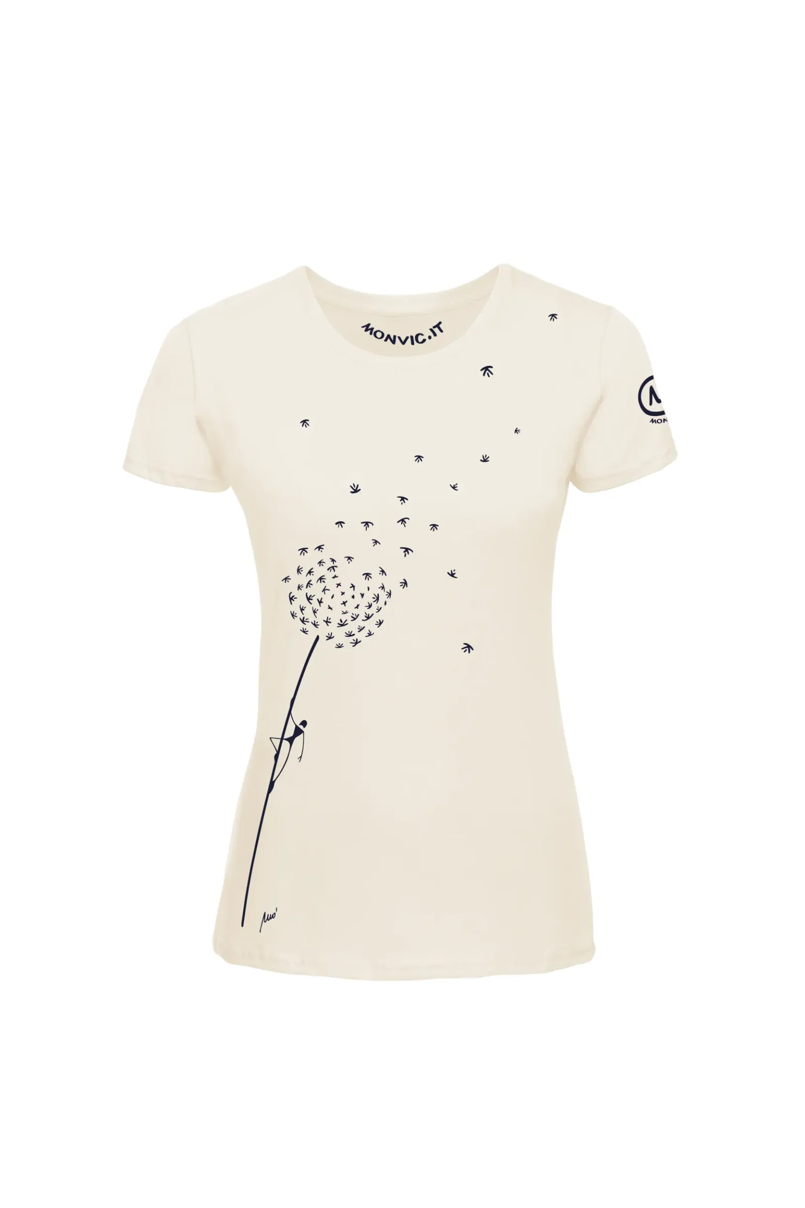 Women's climbing t-shirt - cream organic cotton - "Blow" dandelion SHARON ORGANIC by MONVIC