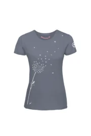 Women's climbing t-shirt - gray organic cotton - "Blow" dandelion clocks - SHARON ORGANIC MONVIC