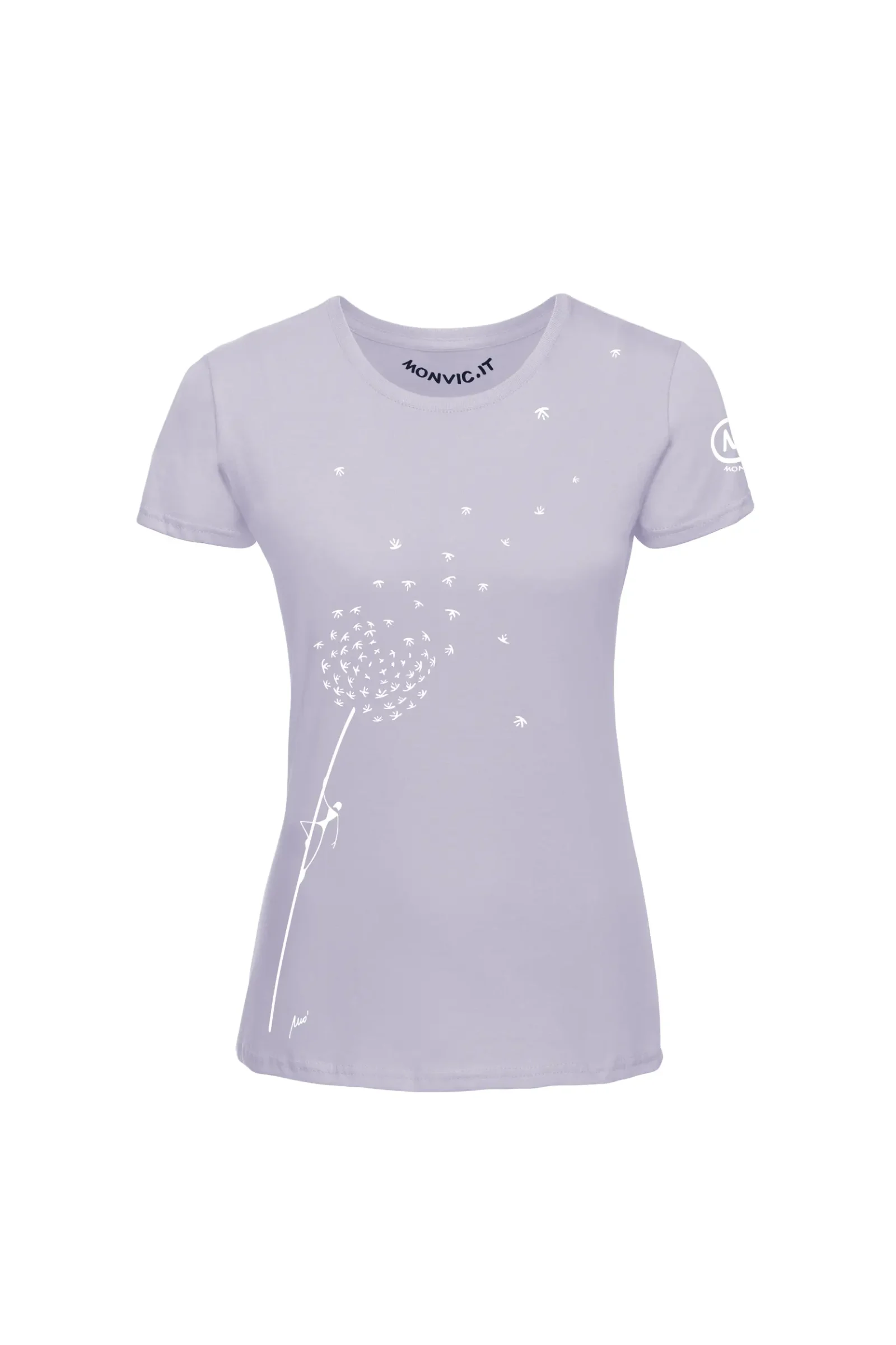 Women's climbing t-shirt - lilac organic cotton - dandelion "Blow" SHARON ORGANIC MONVIC