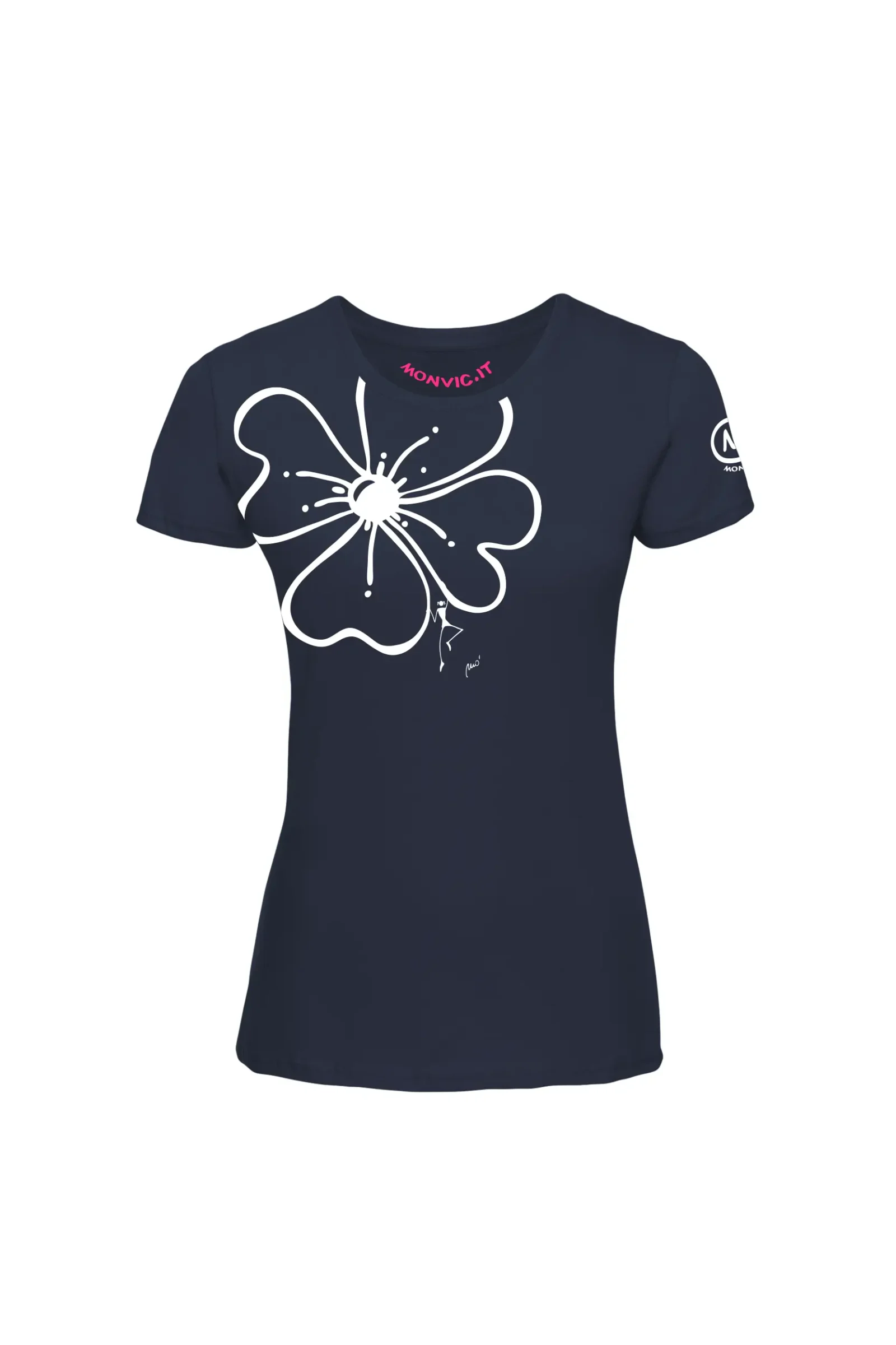 Women's climbing t-shirt - navy blue cotton - "Superflower" SHARON MONVIC