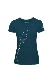 Women's climbing t-shirt - petrol green organic cotton - "Blow" Dandelion ripe fruits SHARON ORGANIC MONVIC