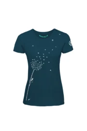 T-shirt arrampicata donna - cotone organico verde petrolio - "Blow" dente di leone SHARON ORGANIC MONVIC