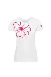 Women's climbing t-shirt - white cotton - "Superflower" SHARON MONVIC