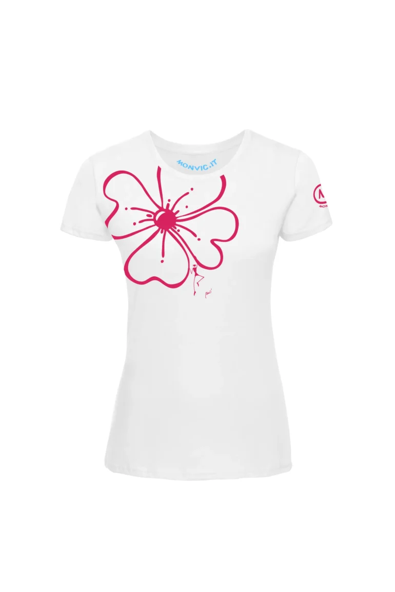 T-shirt arrampicata donna - cotone bianco - "Superflower" SHARON MONVIC