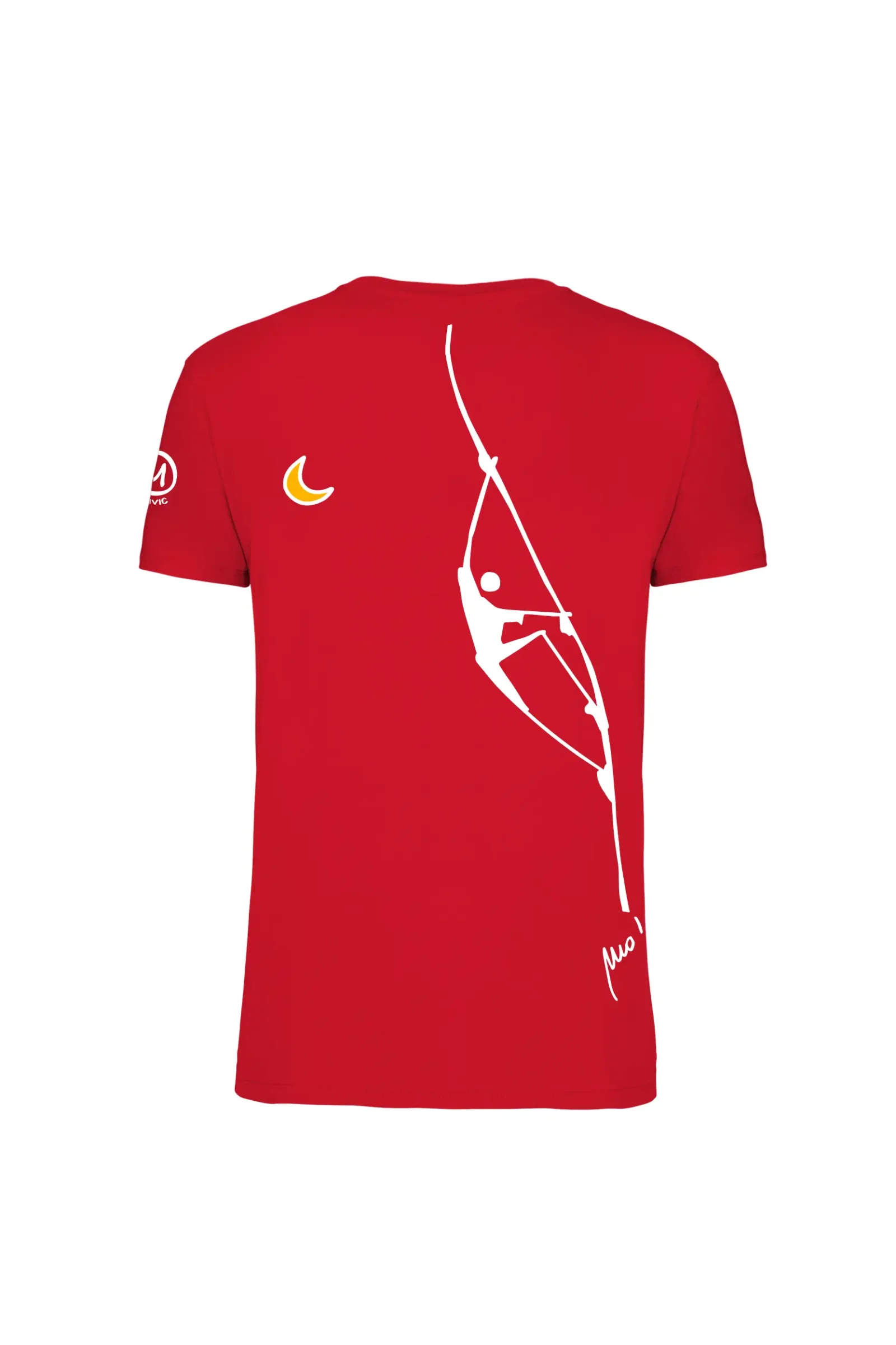 Red men's t-shirt with "Teba" climbing graphics - Monvic HASH