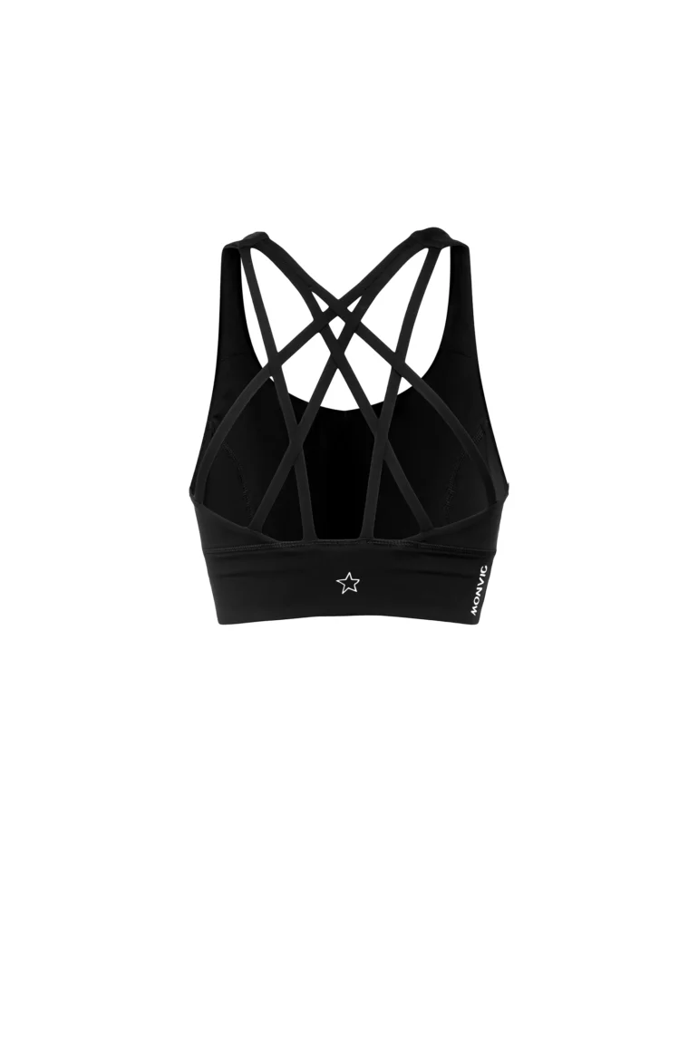 Women's black sports crop top with braided straps JILL PRO Monvic