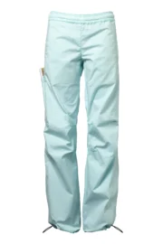 Women's trousers - aqua blue cotton - "Quadrifoglio" graphic - VIOLET Monvic
