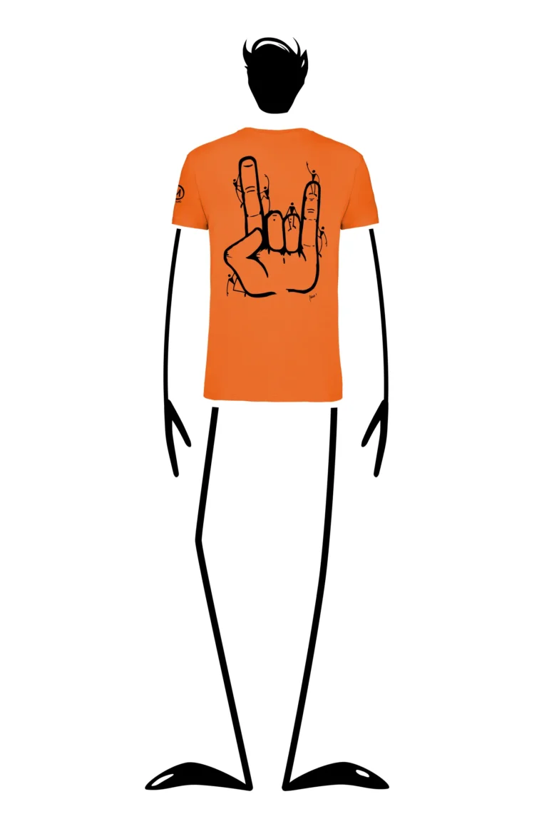 Men's climbing t-shirt - orange cotton - "Tiè" graphics - HASH MONVIC