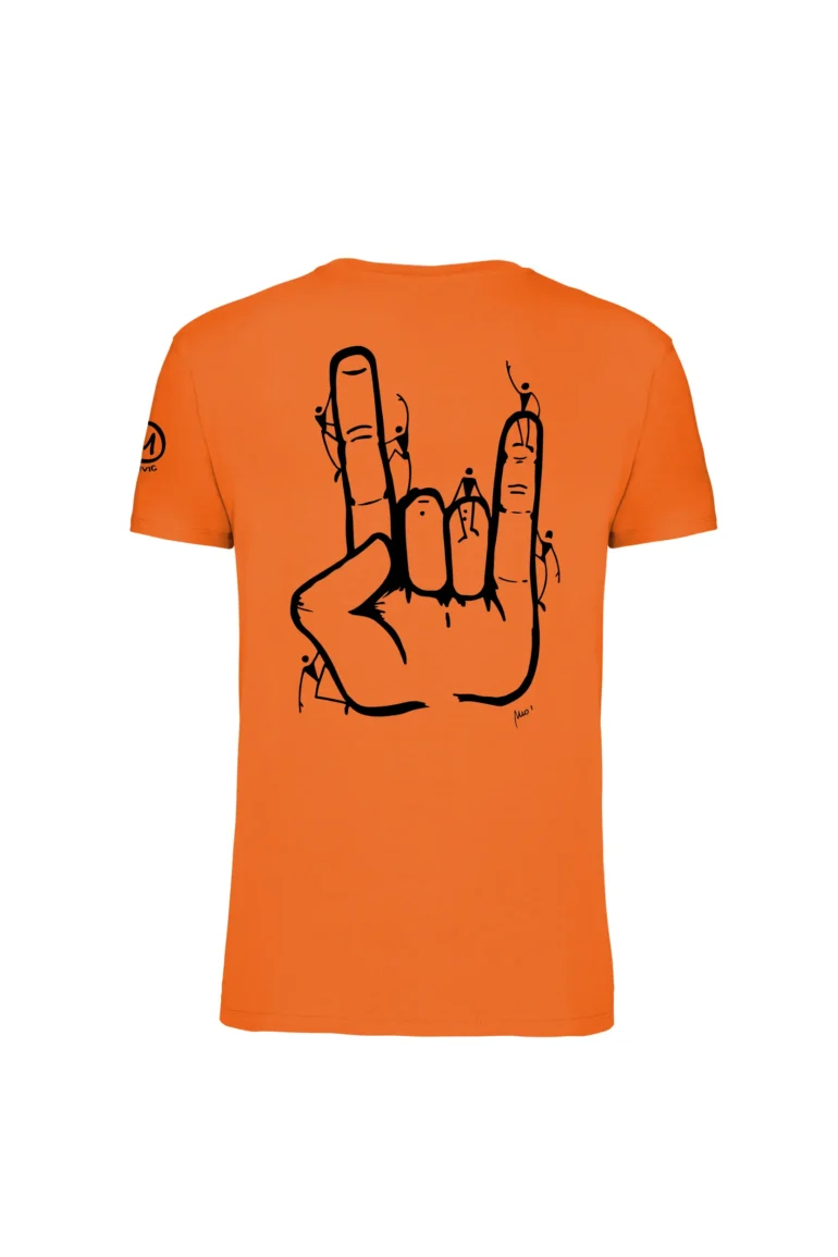 Men's climbing t-shirt - orange cotton - "Tiè" graphics - HASH MONVIC