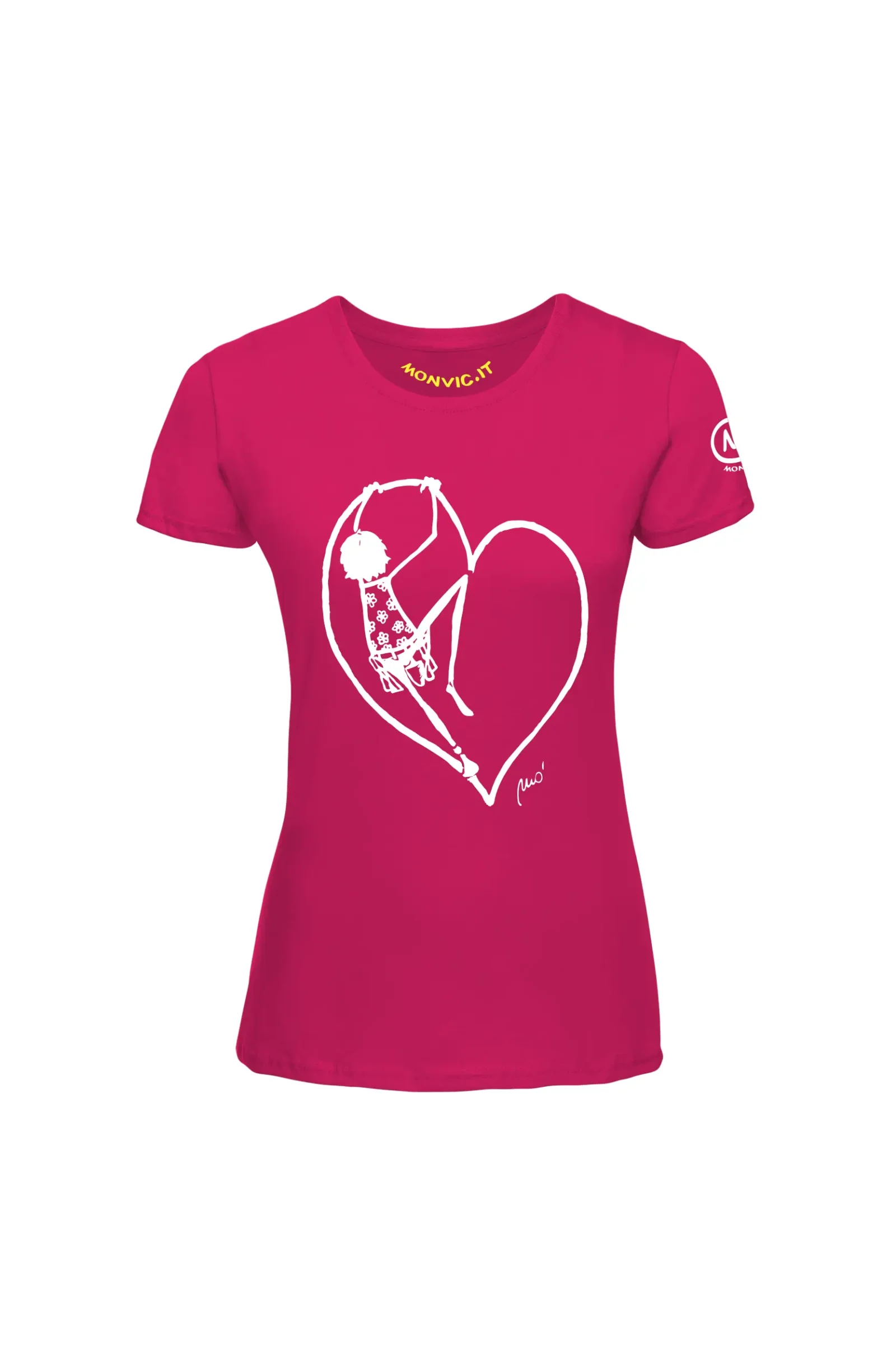 Women's climbing t-shirt - fuchsia cotton - "Pina" graphic - SHARON by MONVIC
