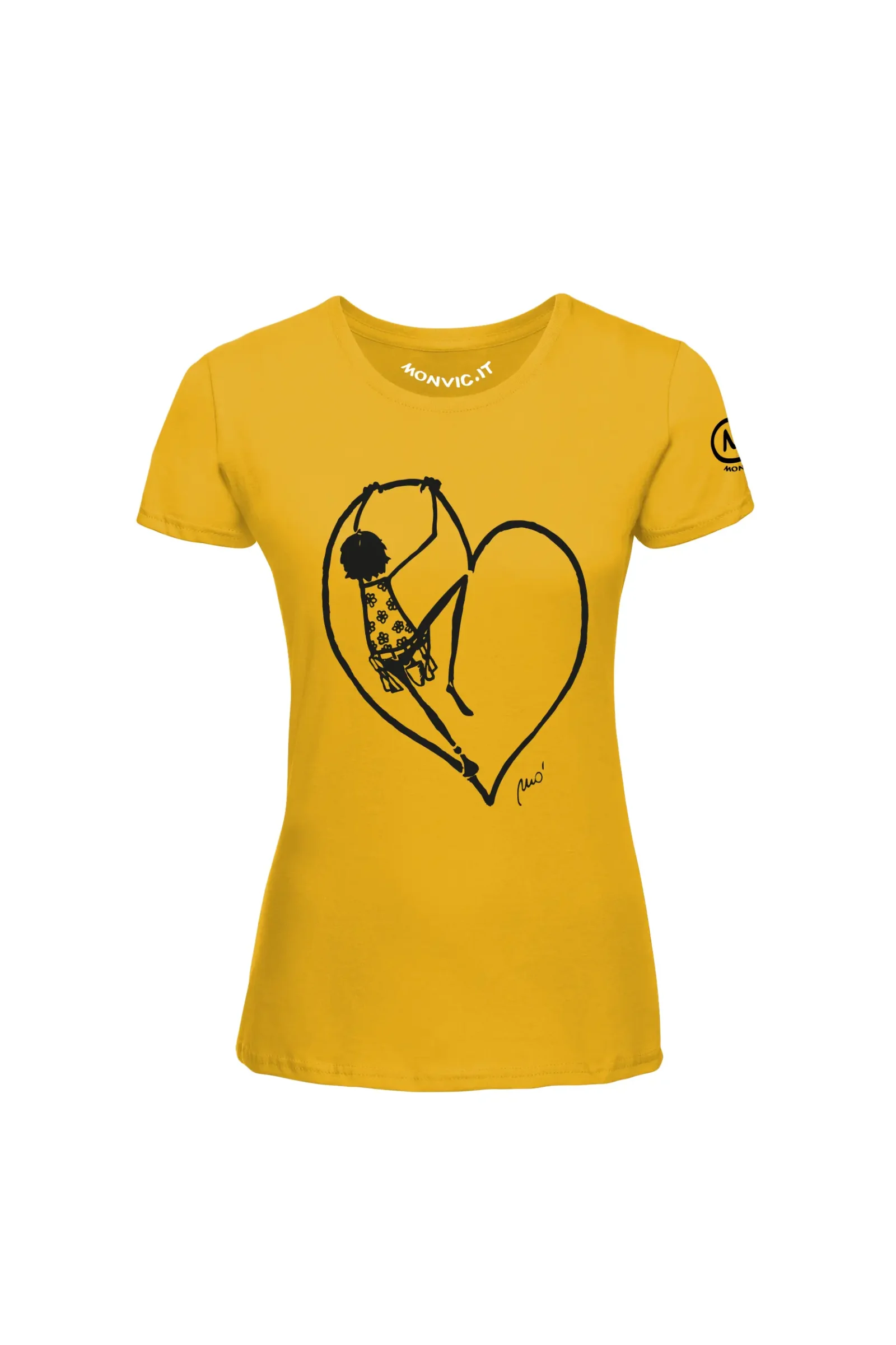Women's climbing t-shirt - yellow cotton - "Pina" graphic - SHARON by MONVIC