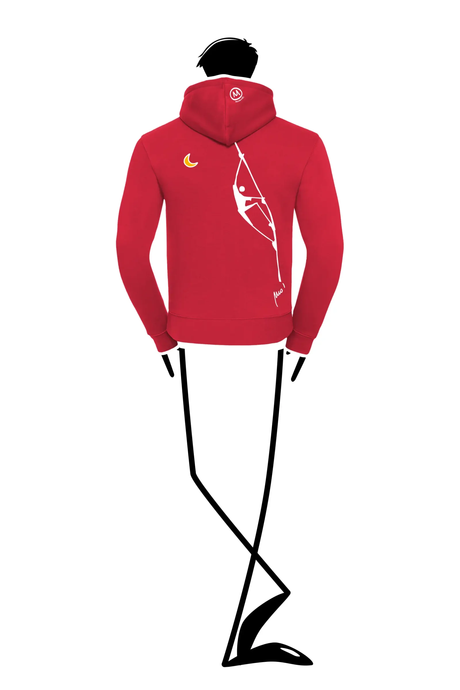 Men's / unisex hoodie - "Teba" climbing graphics - red cotton - NAVAJO MONVIC