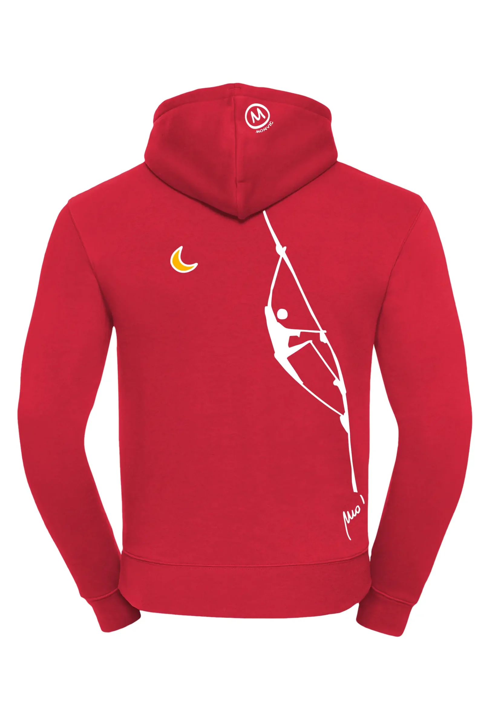 Men's / unisex hoodie - "Teba" climbing graphics - red cotton - NAVAJO MONVIC