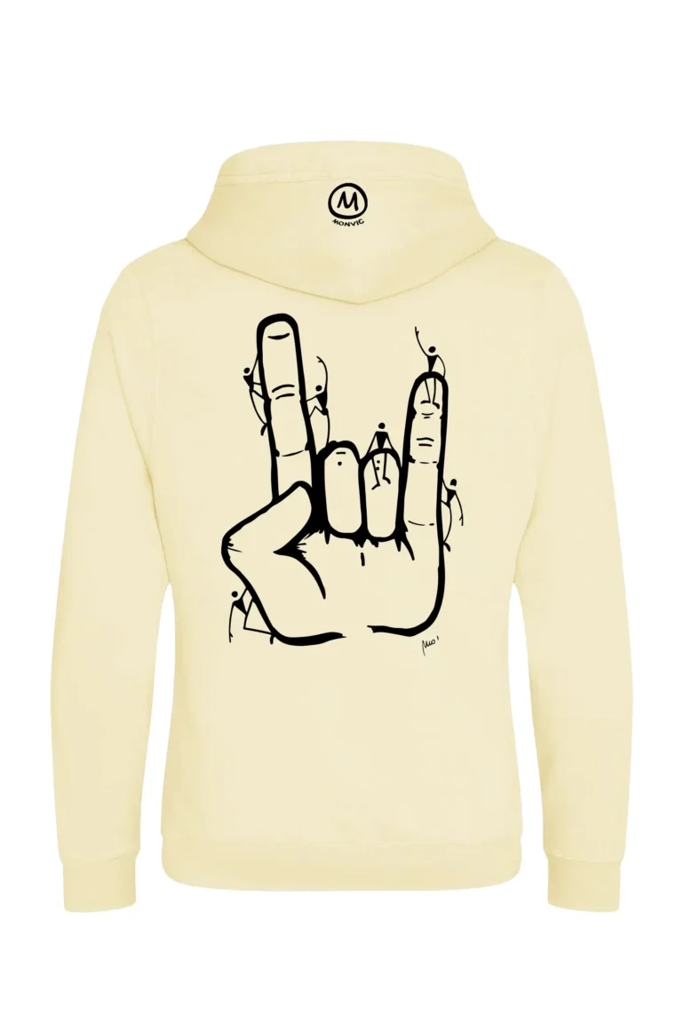 Unisex climbing zip hoodie - vanilla yellow - "Tié" graphic - NAVAJO PRO MONVIC