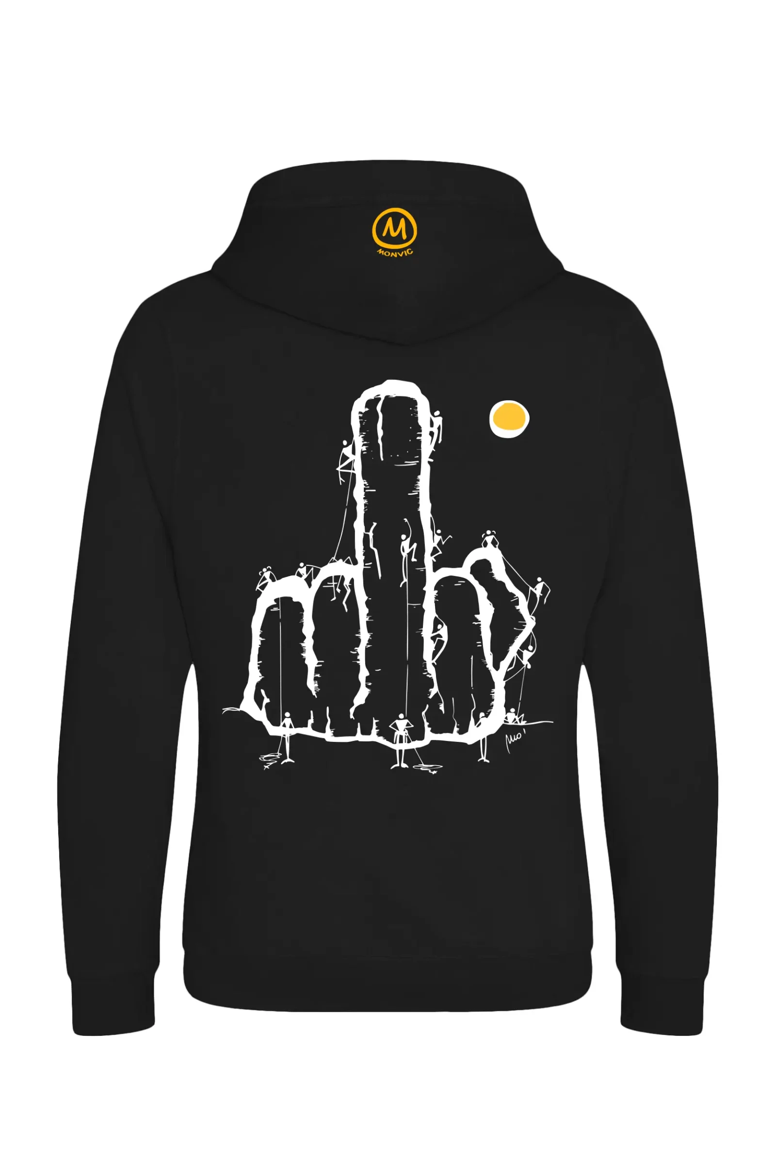 Unisex climbing hoodie - black - "Fuck the system" graphics - NAVAJO PRO MONVIC