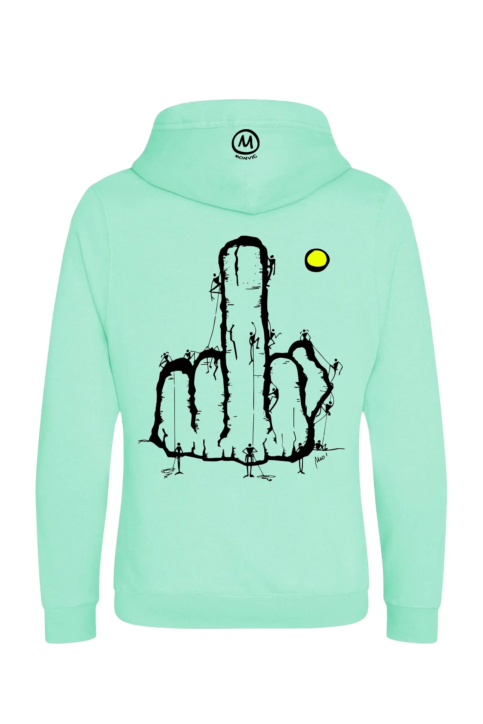 Unisex climbing hoodie - aqua green - "Fuck the system" graphics - NAVAJO PRO MONVIC