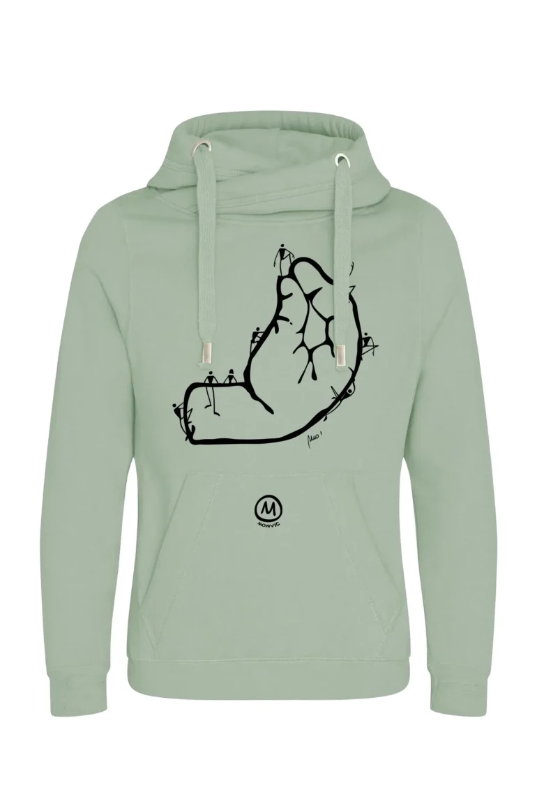 Felpa con cappuccio unisex arrampicata - verde salvia - grafica "C’ Vuo?!" - NAVAJO PRO MONVIC