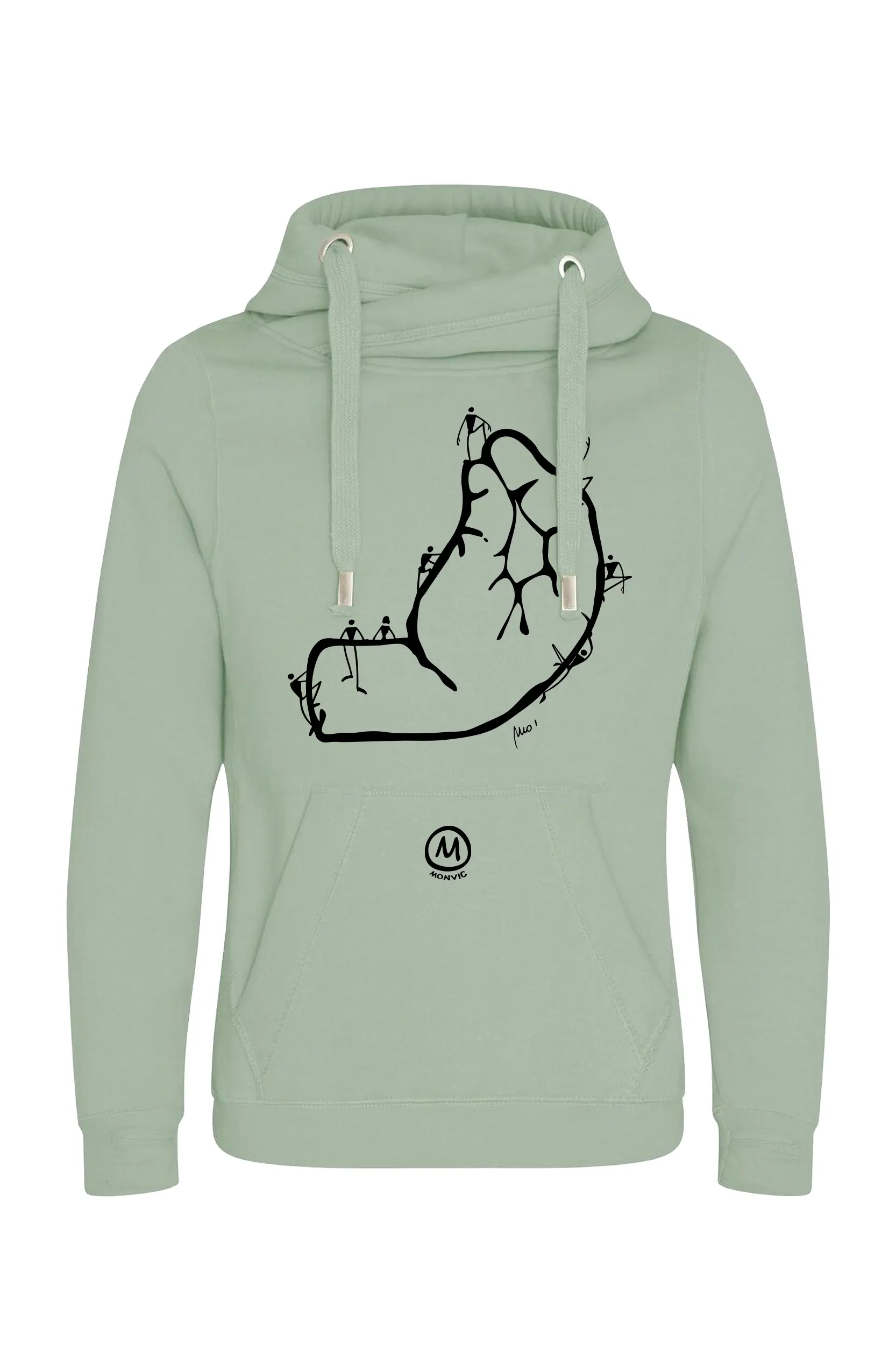 Sweat à capuche d'escalade unisexe - vert sauge - graphisme "C' Vuo?!" - NAVAJO PRO MONVIC