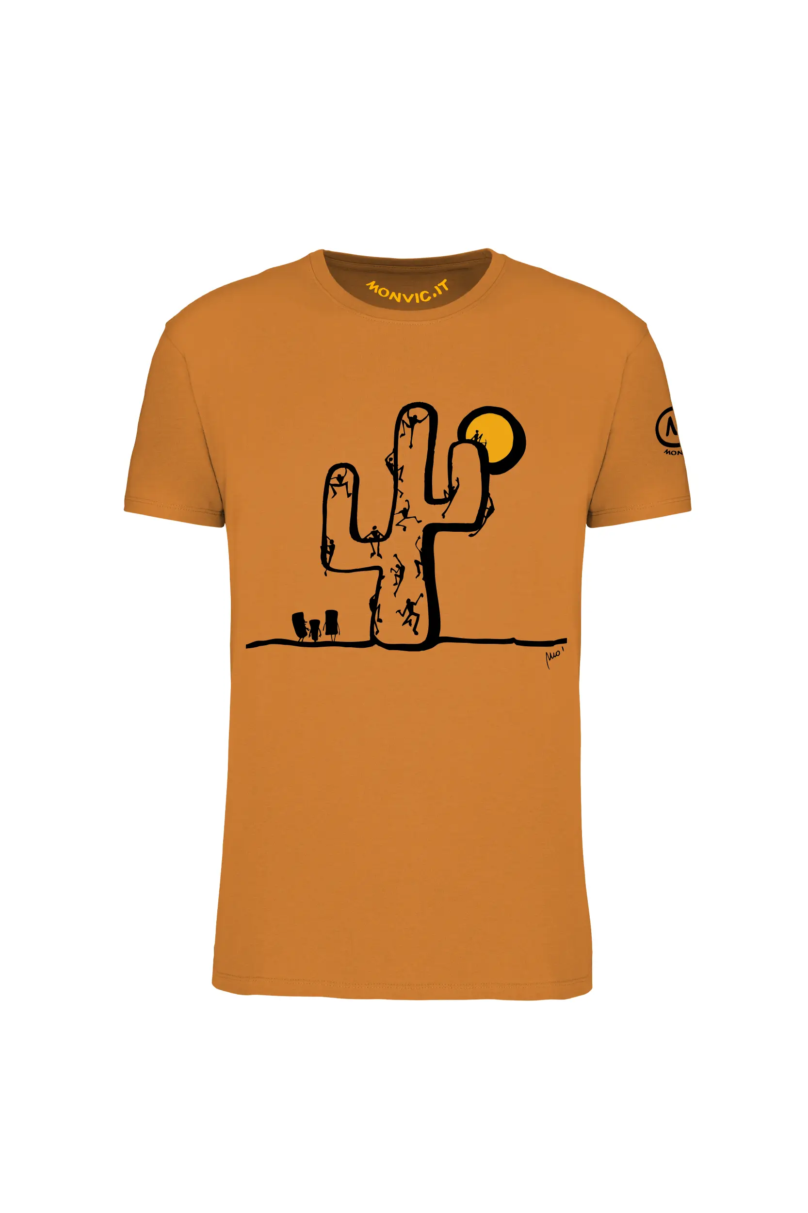 Men's climbing t-shirt - orange organic cotton - "Cactus" - HASH ORGANIC MONVIC